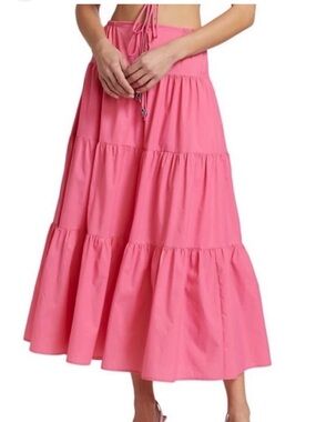 STAUD Pink Tiered Maxi Skirt with Drawstring Waist